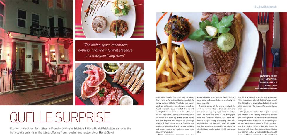 Quelle Surprise - Portfolio Magazine, Business Lunch Review of New Steine Bistro, June 2016.
